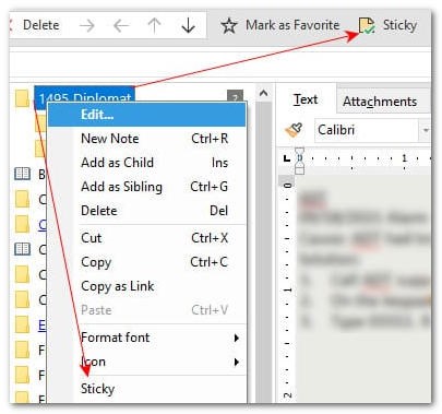 Two ways to make a note sticky