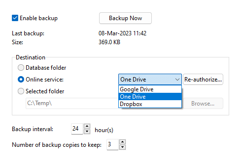 A preview of backup options that will be available in EPIM v11.5